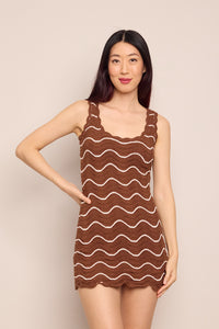 Orel Mini Dress in Brown Ivory Wave Crochet