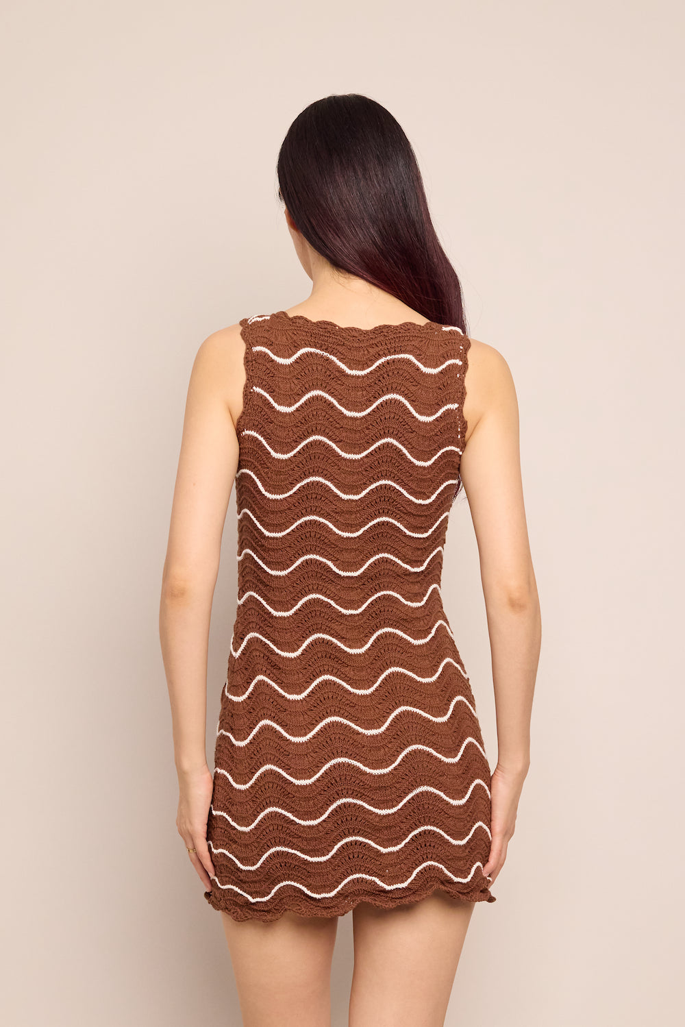 Orel Mini Dress in Brown Ivory Wave Crochet