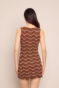 Orel Mini Dress in Brown Ivory Wave Crochet