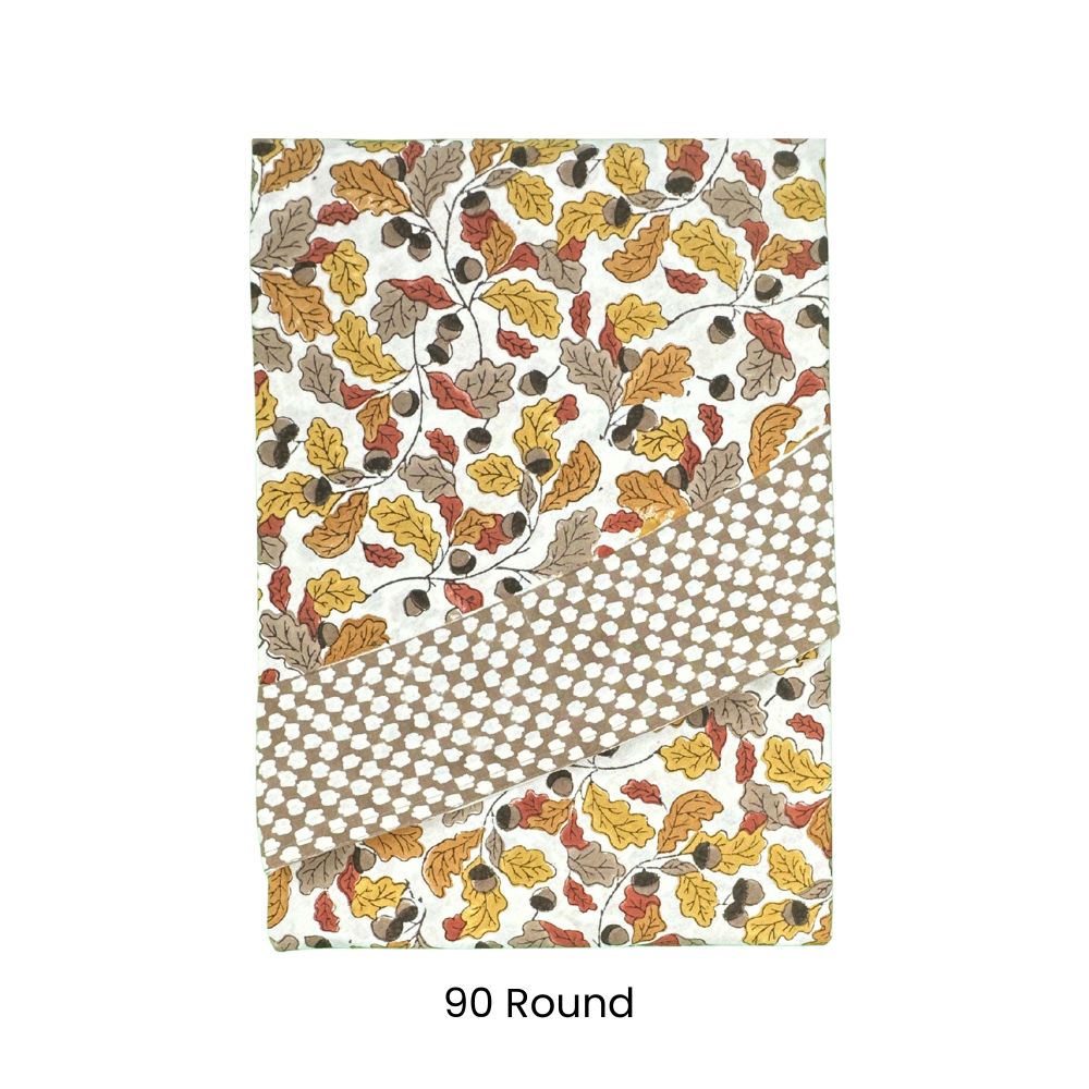 Acorns and leaves hand block print tablecloth