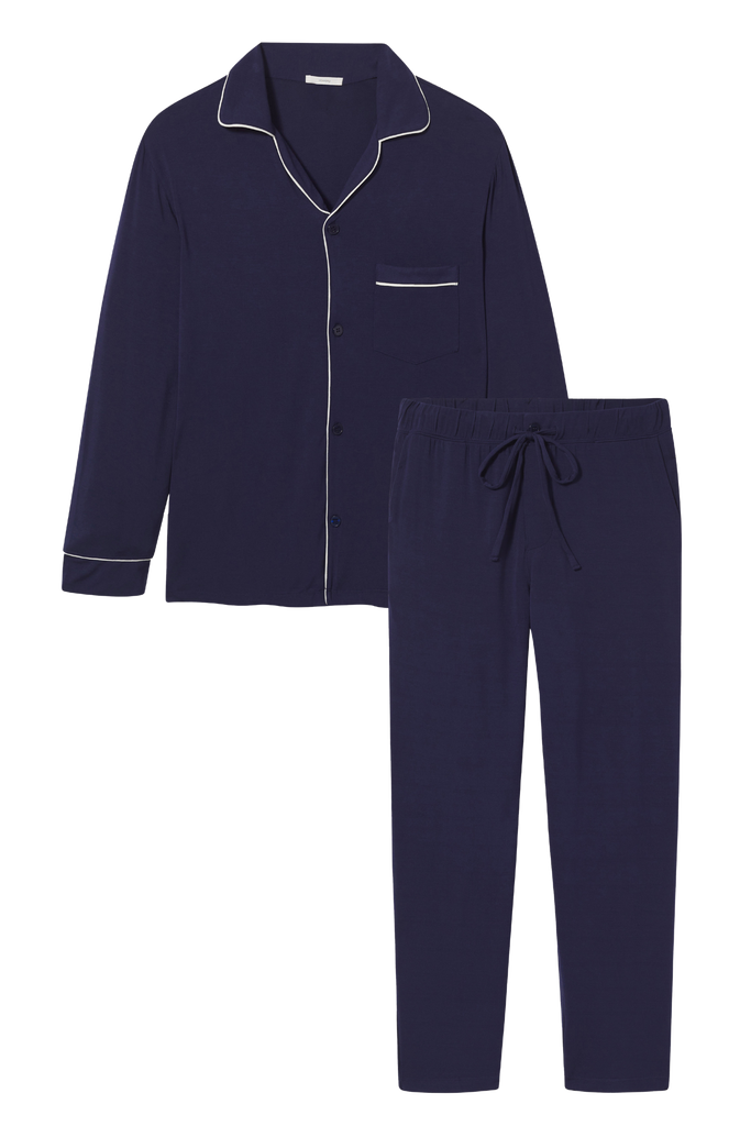William TENCEL™ Modal Long PJ Set in True Navy/Ivory