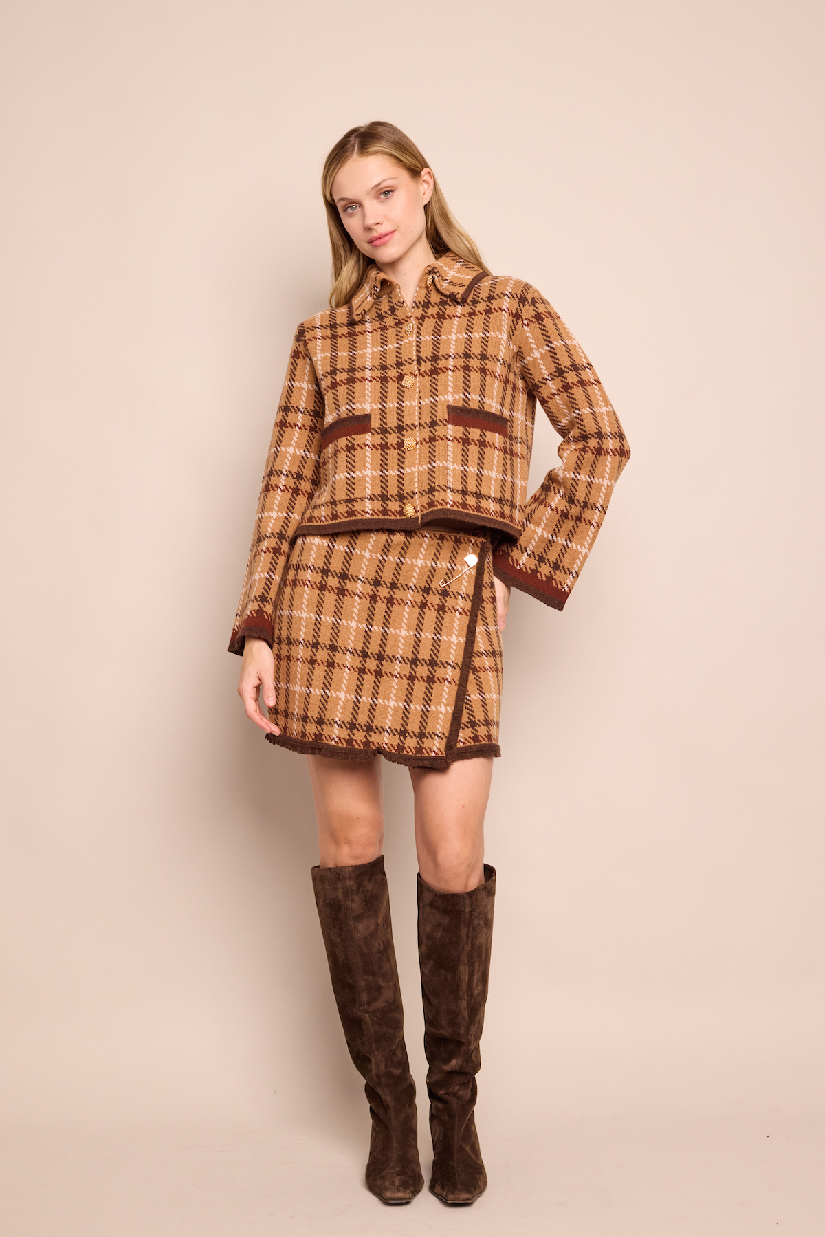 Jodi Mini Skirt in Camel Check