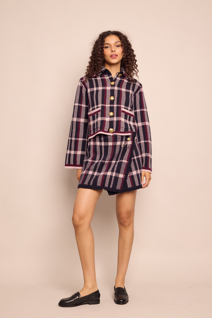 Jodi Mini Skirt in Navy Plaid