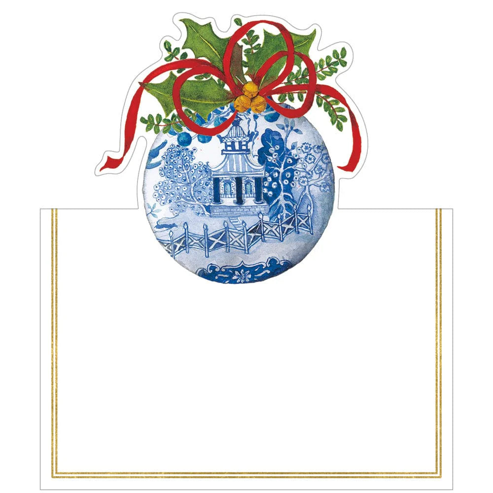 Blue and White Ornament Foil Place Cards, Set of 8