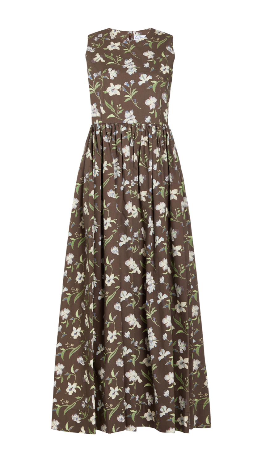 Ankle-Length Cornelia Dress in Brown Hibiscus