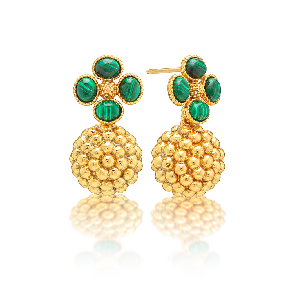 Berry Clover Drop Earrings in Malachite