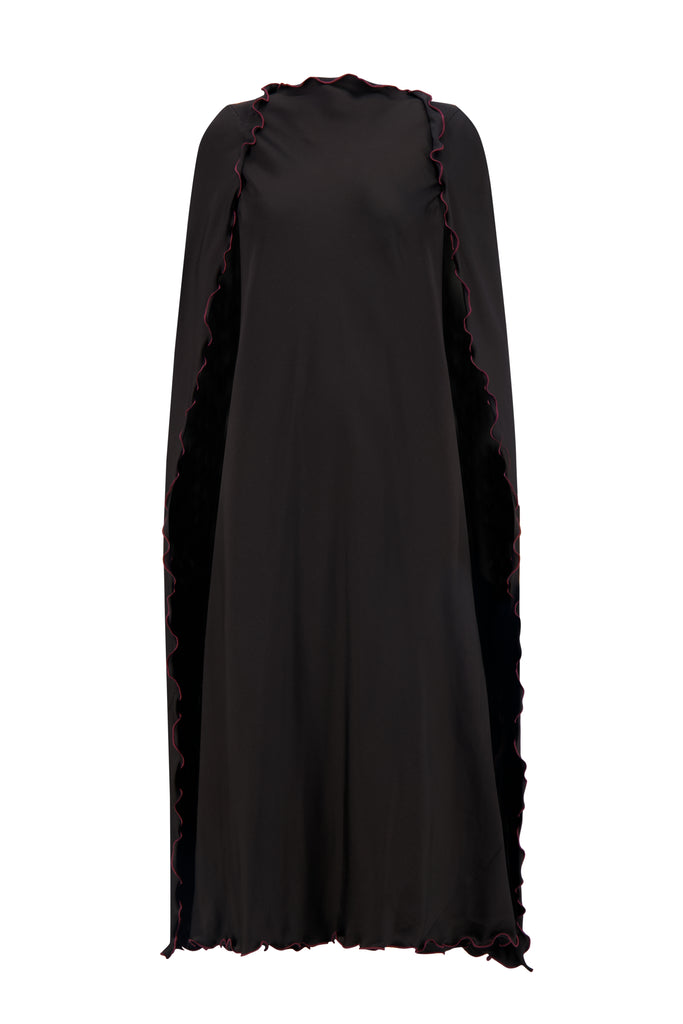 Cady Cape Dress with Scalloped Edge in Black