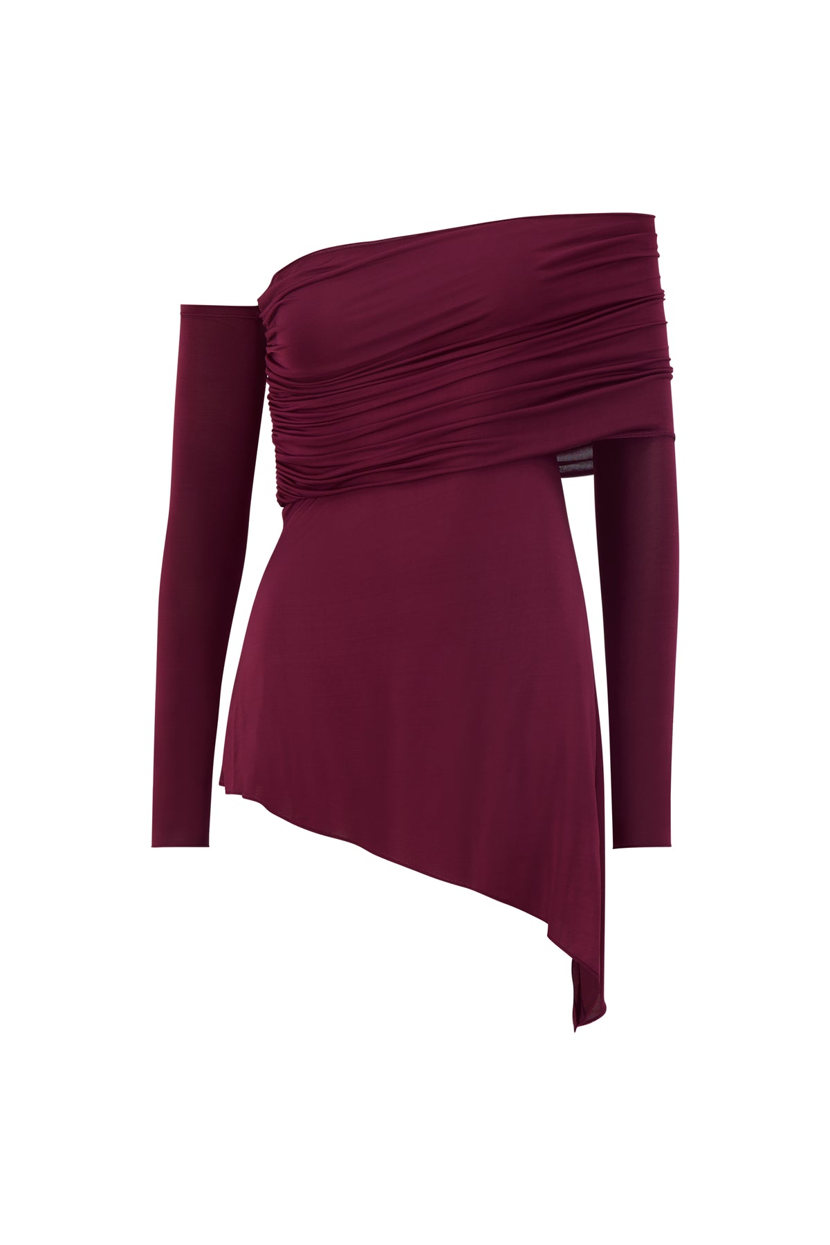 Jersey One-Shoulder Draped Top in Garnet