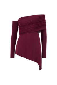 Jersey One-Shoulder Draped Top in Garnet