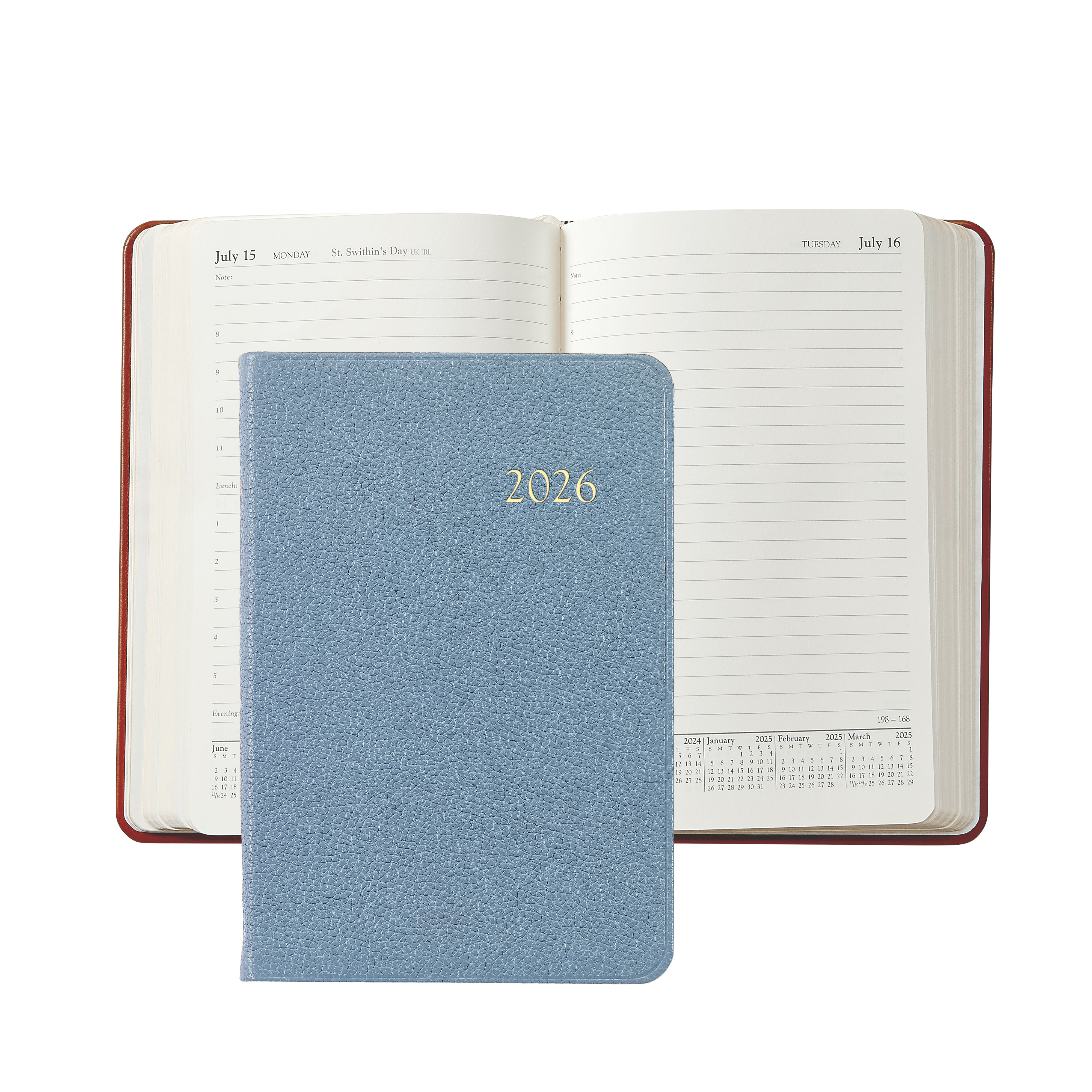 2026 Daily Journal in Blue Pebble Grain Leather