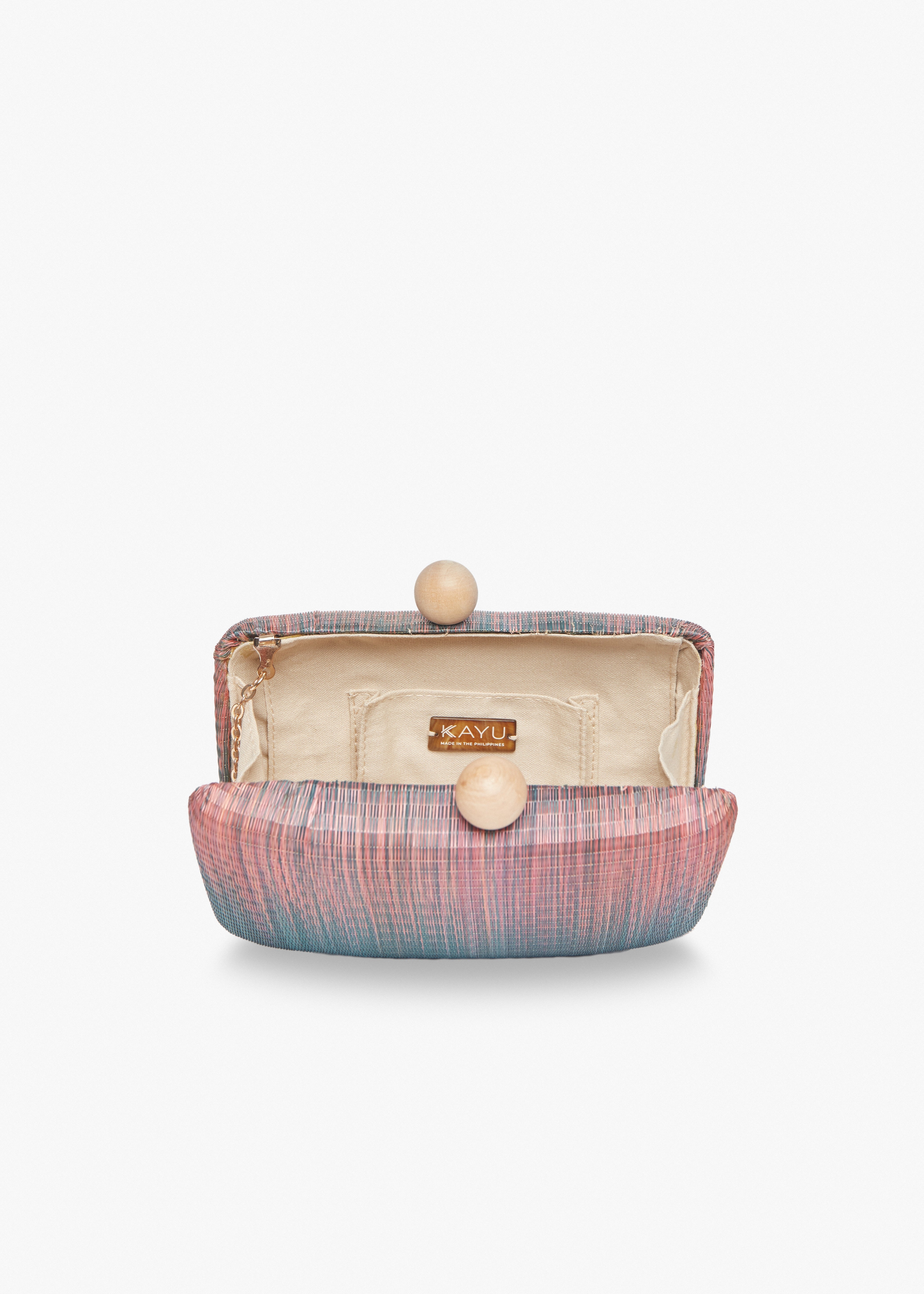 Akna Woven Ombre Straw Clutch Bag in Pink & Blue