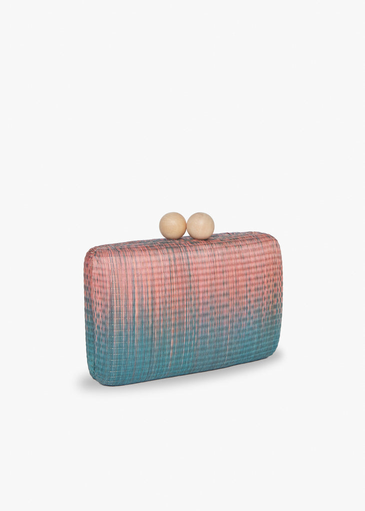 Akna Woven Ombre Straw Clutch Bag in Pink & Blue