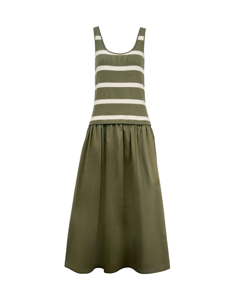 Amber Dress in Fern & Cream Stripe
