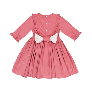 Angele Pink Corduroy Frilled Long Sleeve Smocked Dress