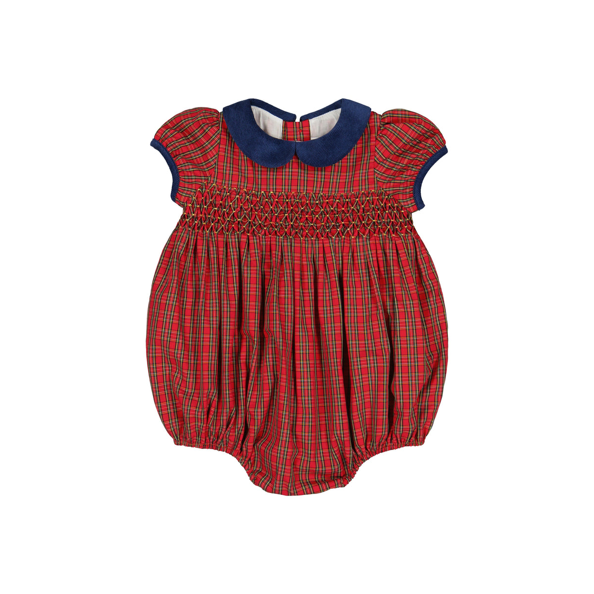 Angelica Red Tartan Short Sleeve Smocked Bubble