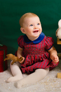 Angelica Red Tartan Short Sleeve Smocked Bubble