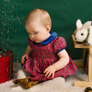 Angelica Red Tartan Short Sleeve Smocked Bubble