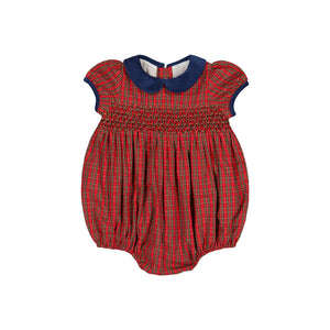 Angelica Red Tartan Short Sleeve Smocked Bubble