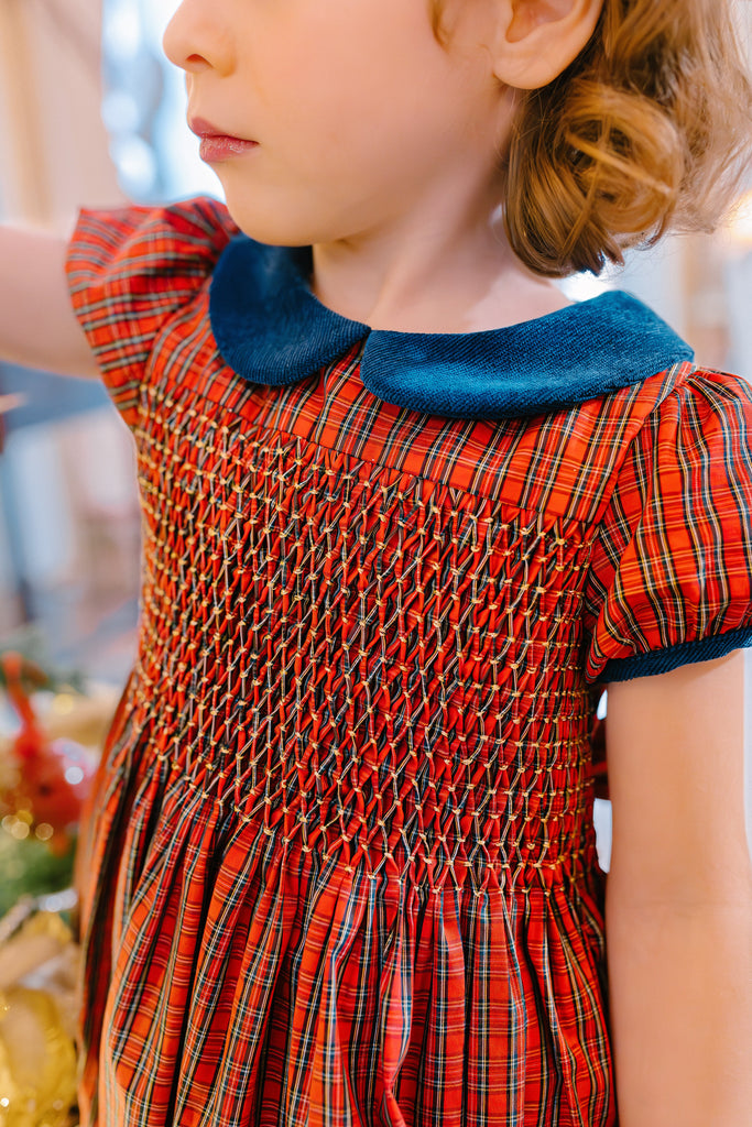 Angelica Red Tartan Short Sleeve Smocked Dress