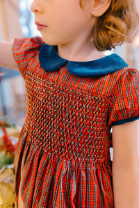 Angelica Red Tartan Short Sleeve Smocked Dress