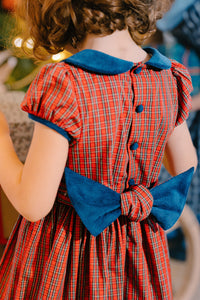 Angelica Red Tartan Short Sleeve Smocked Dress