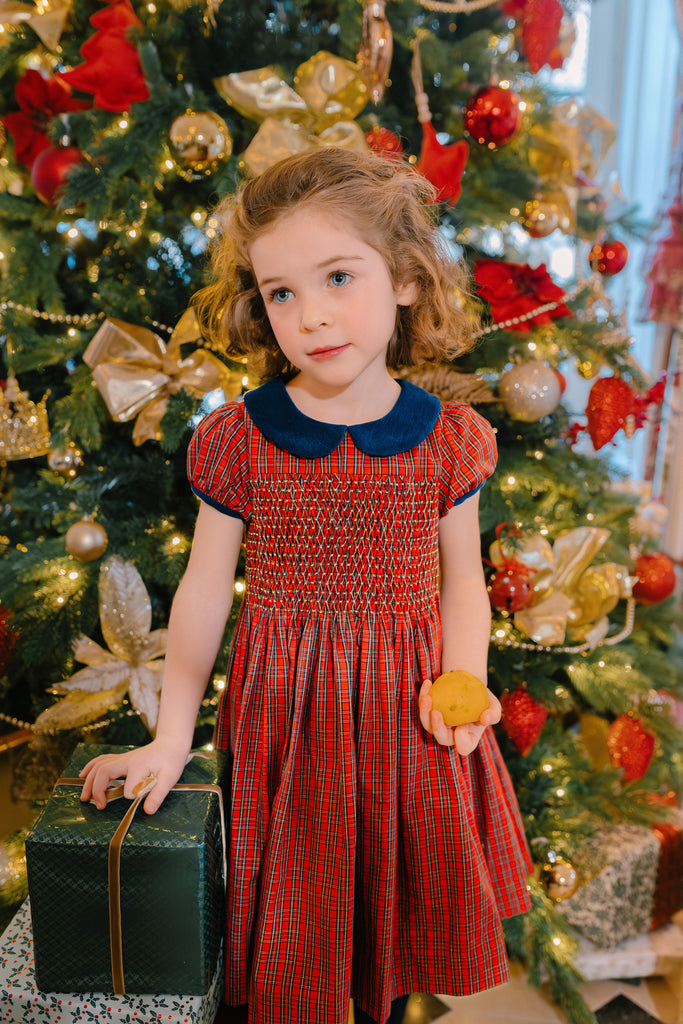 Angelica Red Tartan Short Sleeve Smocked Dress