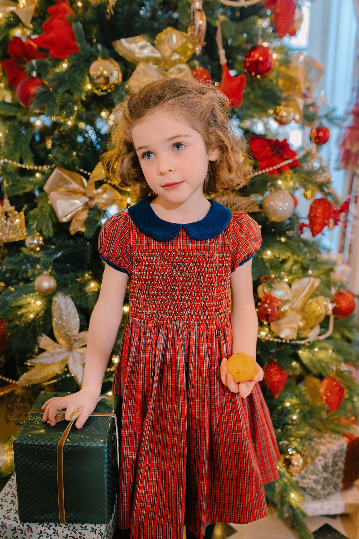 Angelica Red Tartan Short Sleeve Smocked Dress