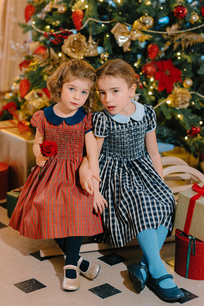 Angelica Red Tartan Short Sleeve Smocked Dress