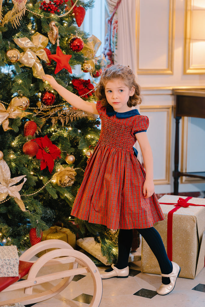 Angelica Red Tartan Short Sleeve Smocked Dress