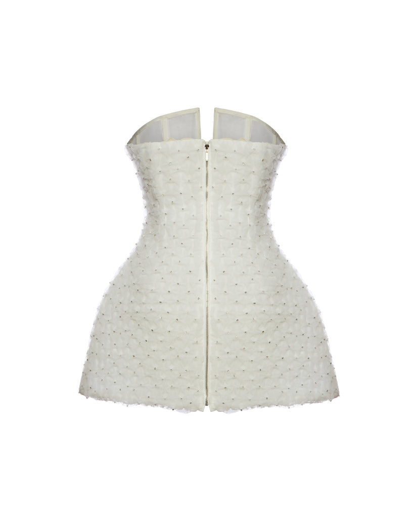 Vivienne Dress in White Smocked Tulle