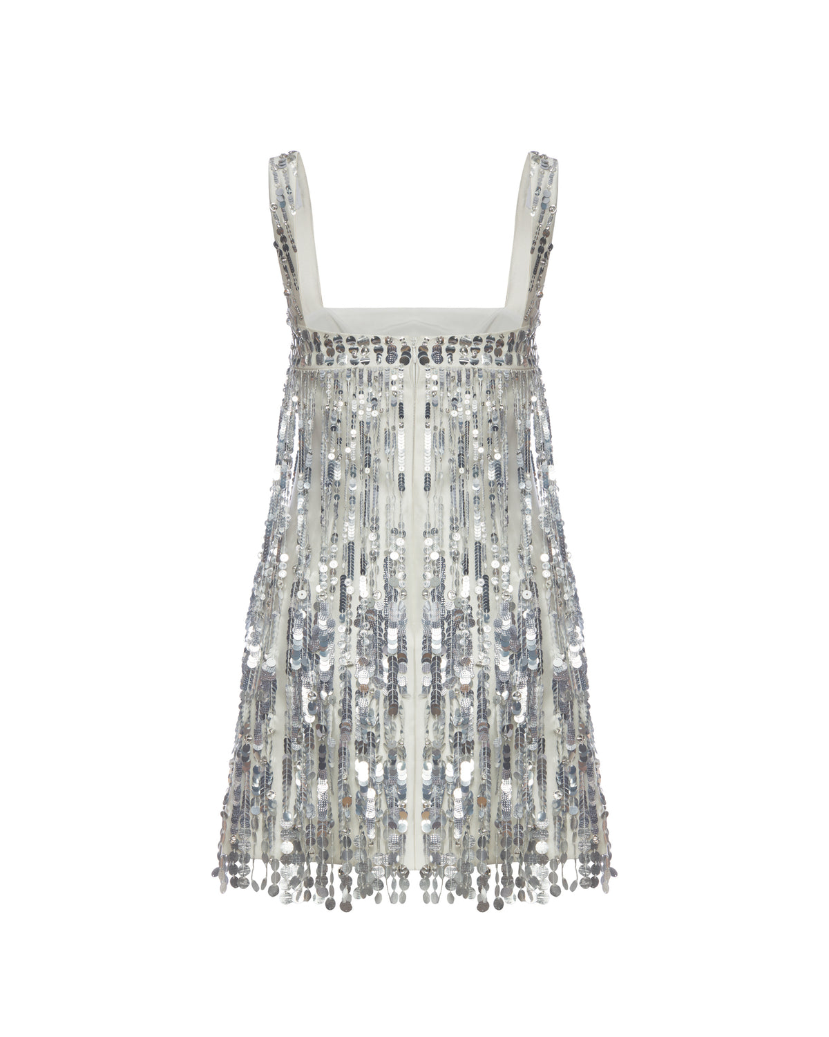 Elsa Dress in Ivory Silk Wool with Silver Fringe