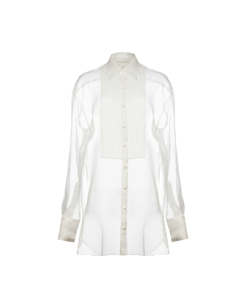 Gigi Tuxedo Shirt in White Organza