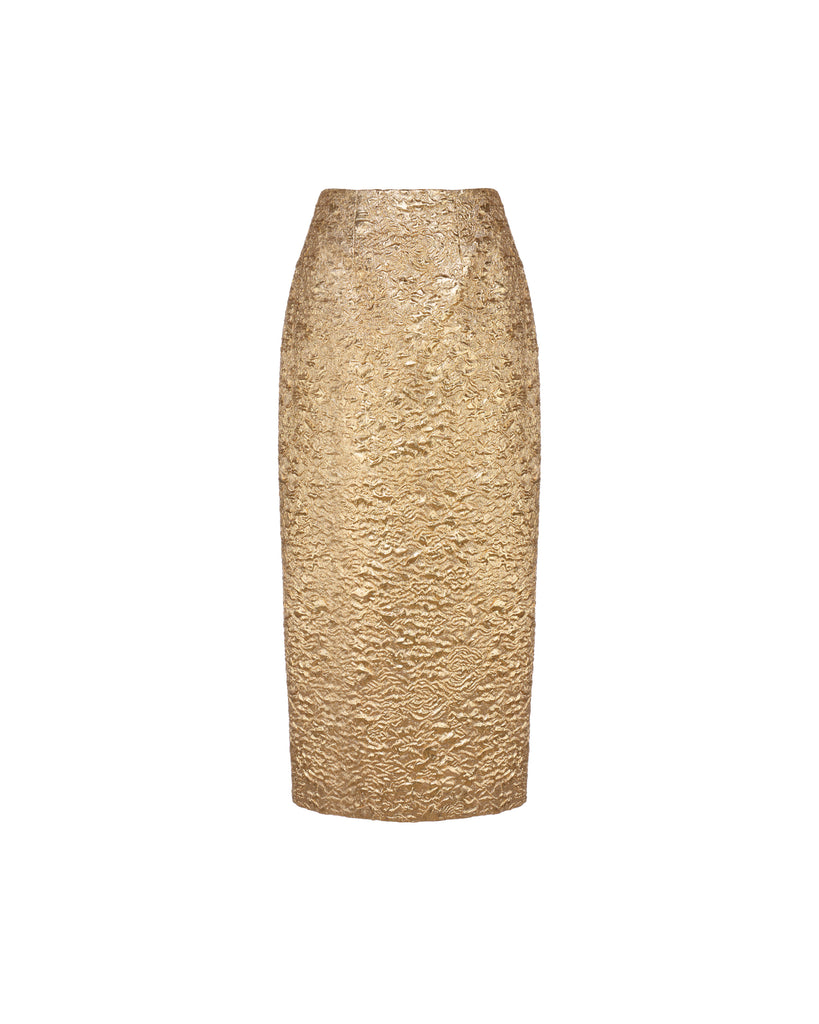 Effie Pencil Skirt in Gold Brocade