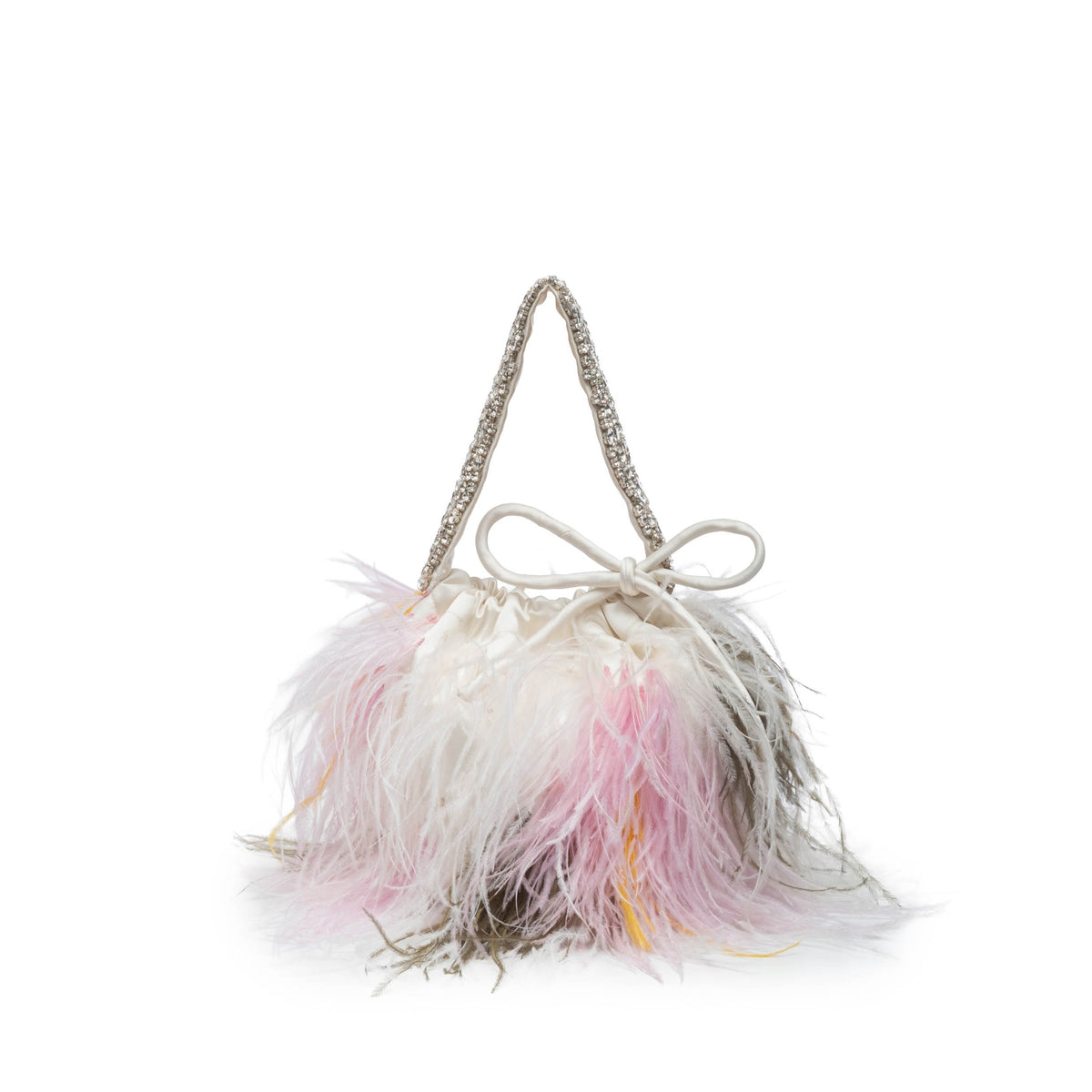 Piper Bucket Bag in Ivory with Abstract Floral Feather Embellishment