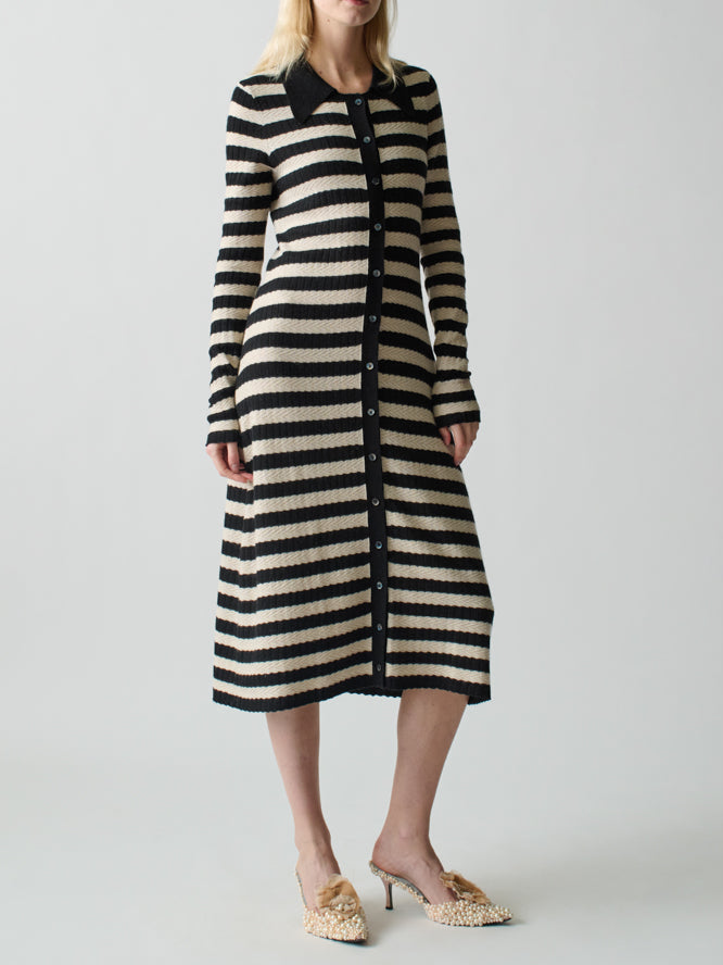 Morrissey Textured Stripe Dress Dress Lingua Franca Jet XS