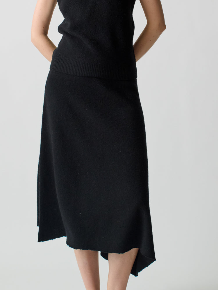 Brushed Wool A-Line Skirt Skirt Lingua Franca Black XS