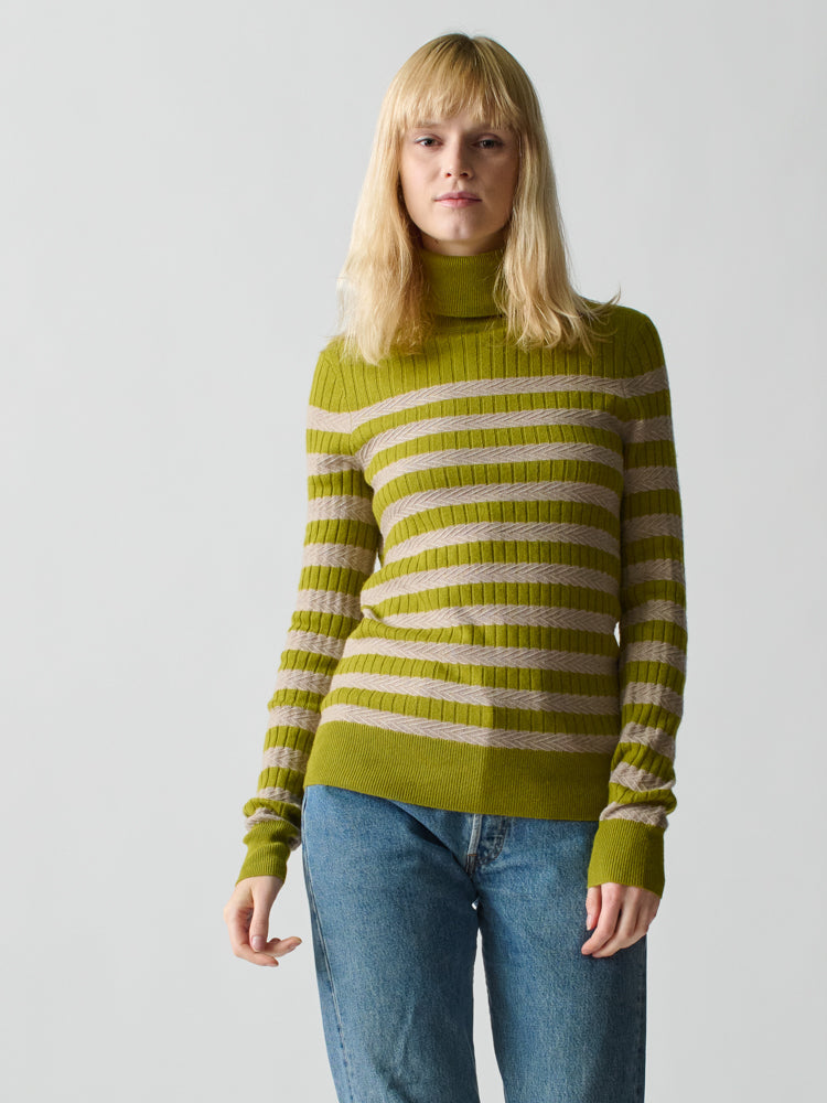 Morrissey Stripe Turtleneck Shirts & Tops Lingua Franca Olive Oil XS