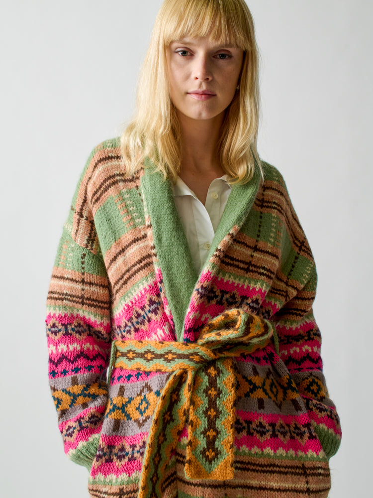 Bianca Plaid Fair Isle Robe Robe Lingua Franca Mint Plaid XS