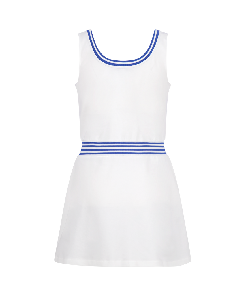Ashby Dress in Bright White with Cadet Blue Stripe