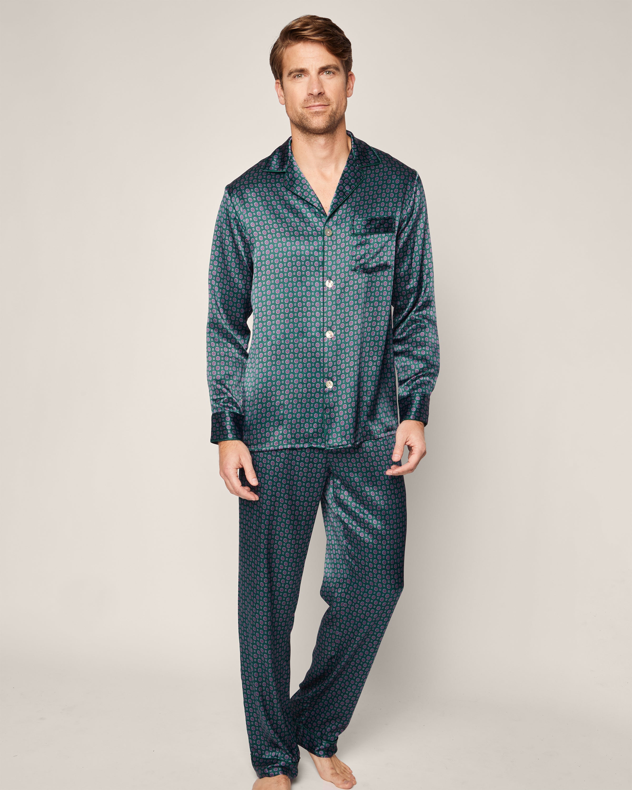 Men’s Silk Pajama Set in Emerald Foulard