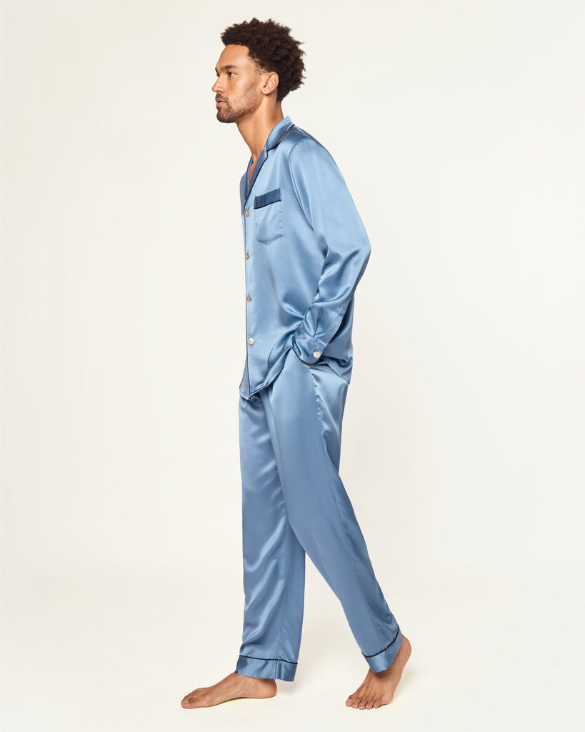 Men’s Silk Pajama Set in Mystique Blue