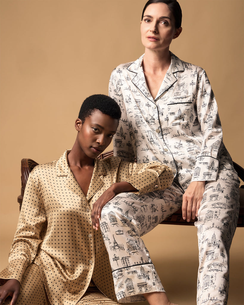 Women’s Silk Pajama Set in Parisian Toile