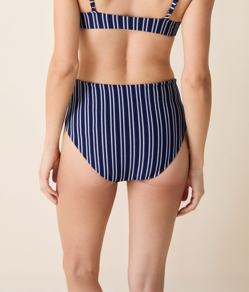 The High Rise Bikini Bottom Textured Stripe in Nautical