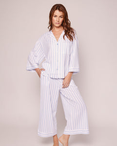Women’s Pima Wide Leg Pajama Set in Periwinkle Stripe