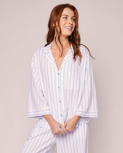 Women’s Pima Wide Leg Pajama Set in Periwinkle Stripe