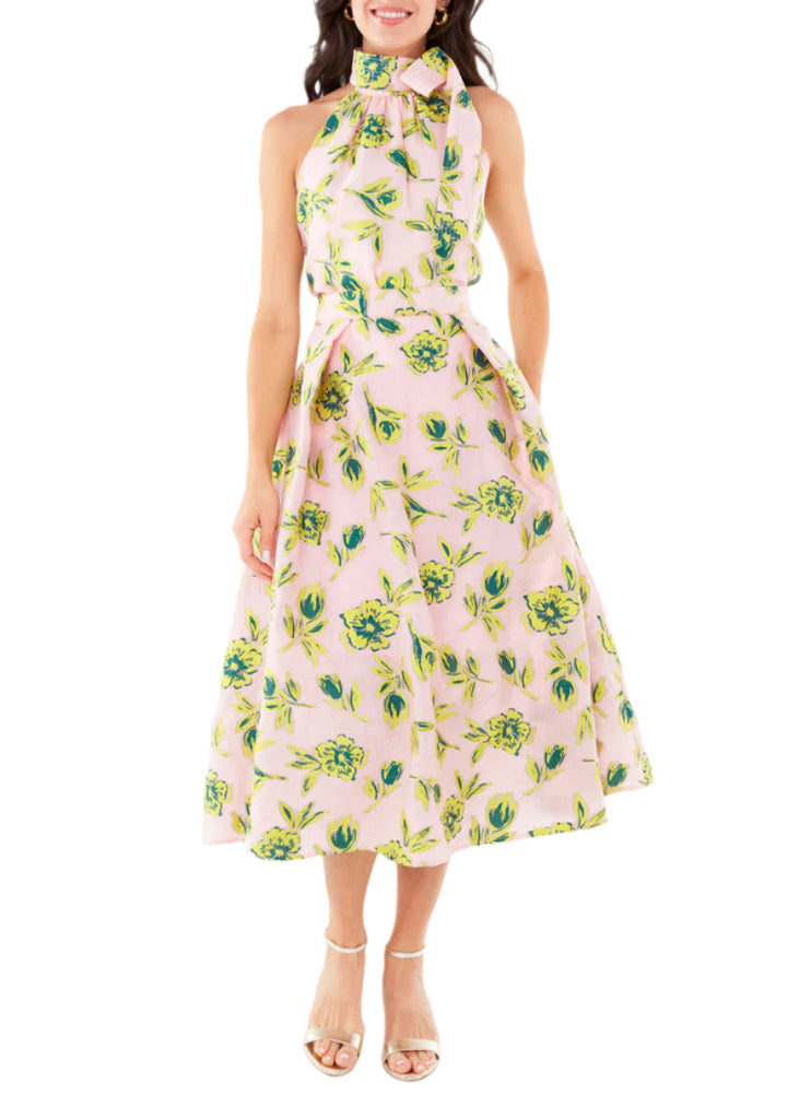 Eden Midi Skirt Pink Tropical Tulip Jacquard
