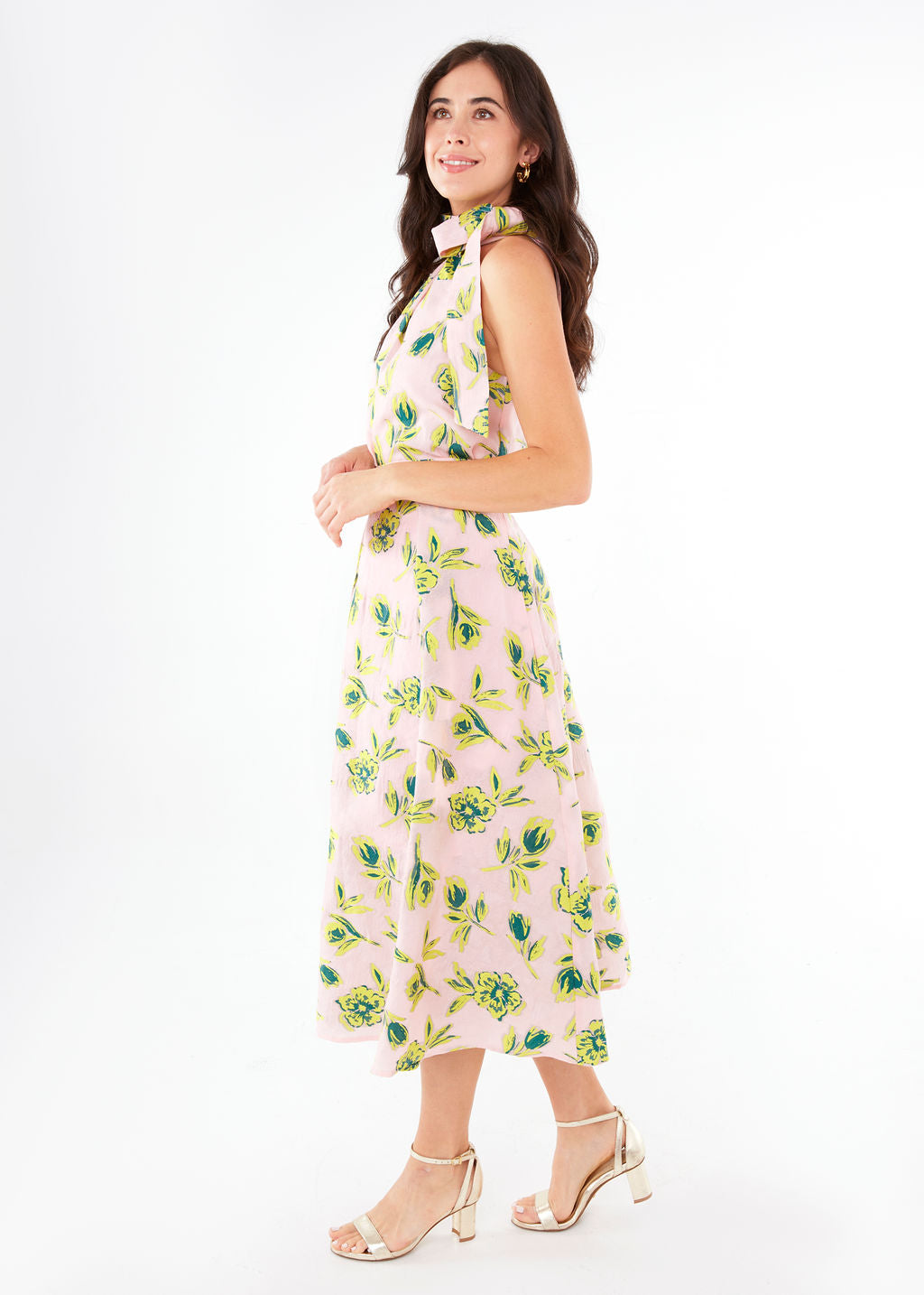 Eden Midi Skirt Pink Tropical Tulip Jacquard