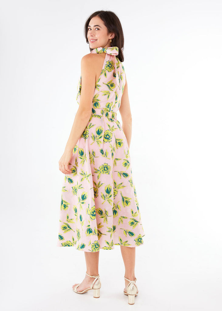 Eden Midi Skirt Pink Tropical Tulip Jacquard
