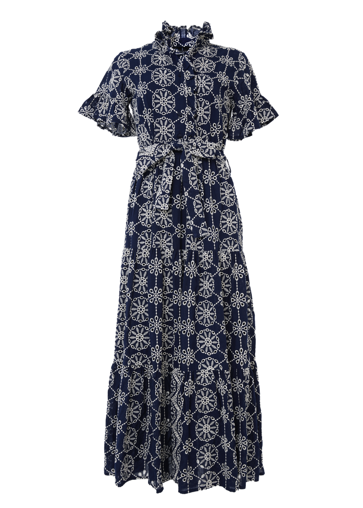 Sadie Maxi Dress Navy Medallion Eyelet