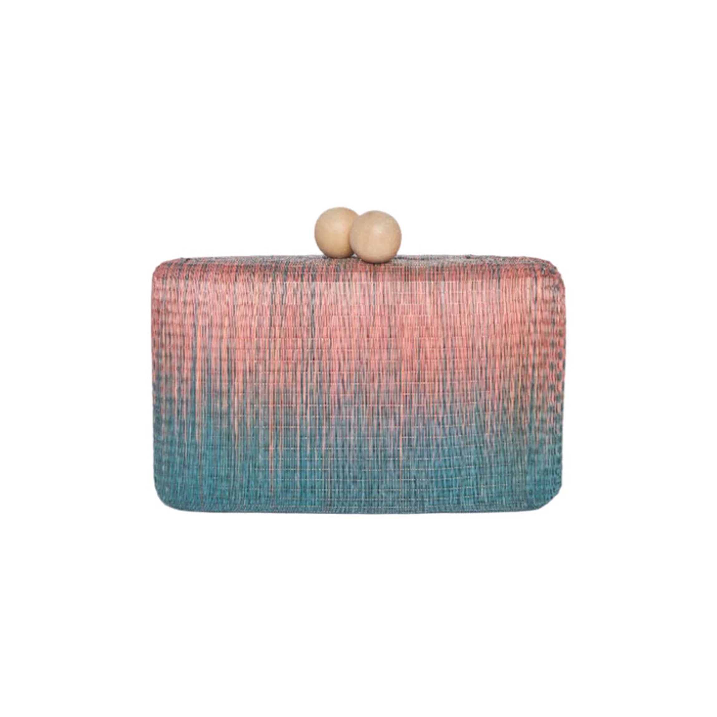 Akna Woven Ombre Straw Clutch Bag in Pink & Blue